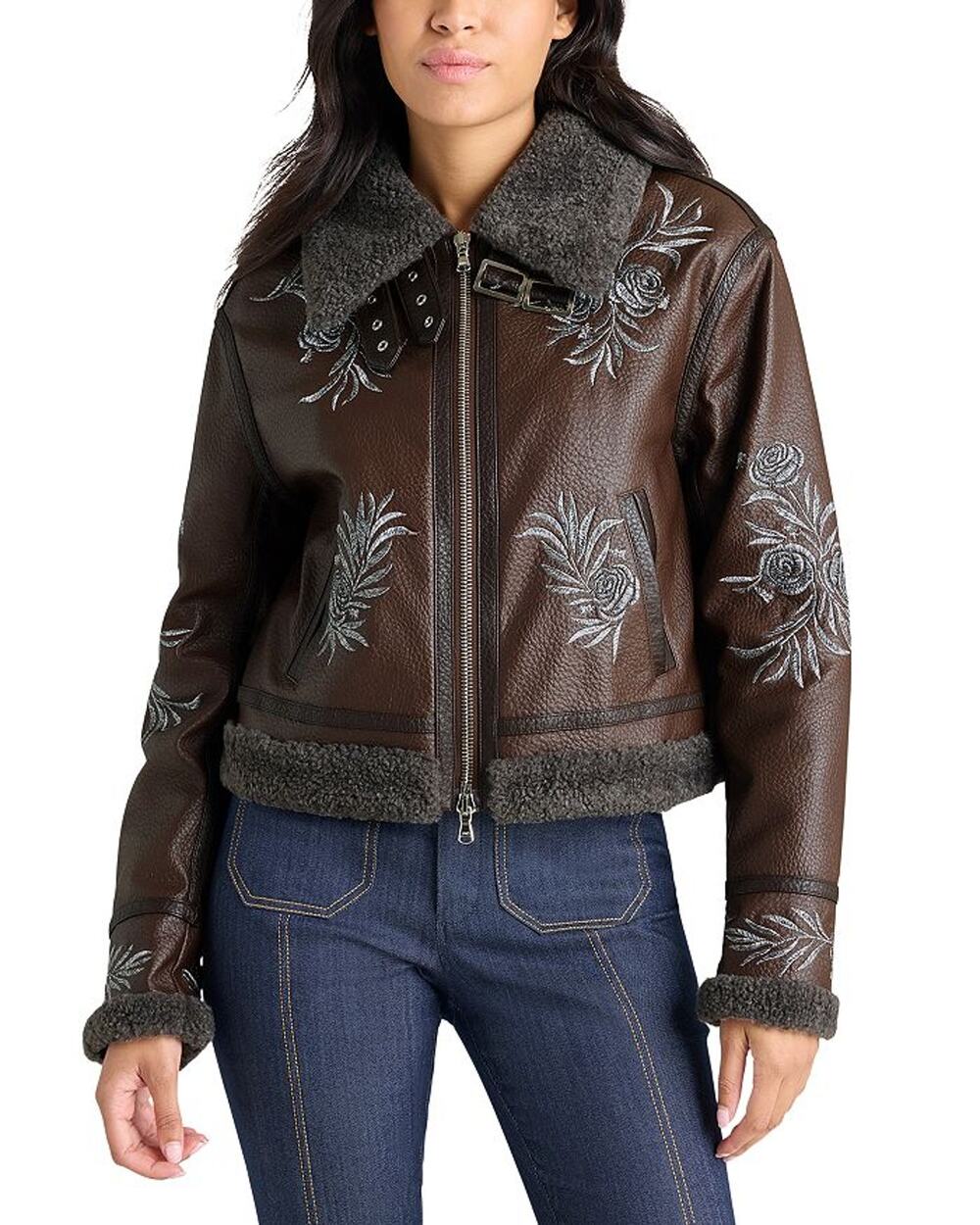 Cinq A Sept Embroidered Brown Devyn Aviator Jacket Size XXS